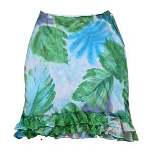 Parallel 100% Silk Chiffon Resort Tropical Ruffle Hem Skirt USA Made Sz 12